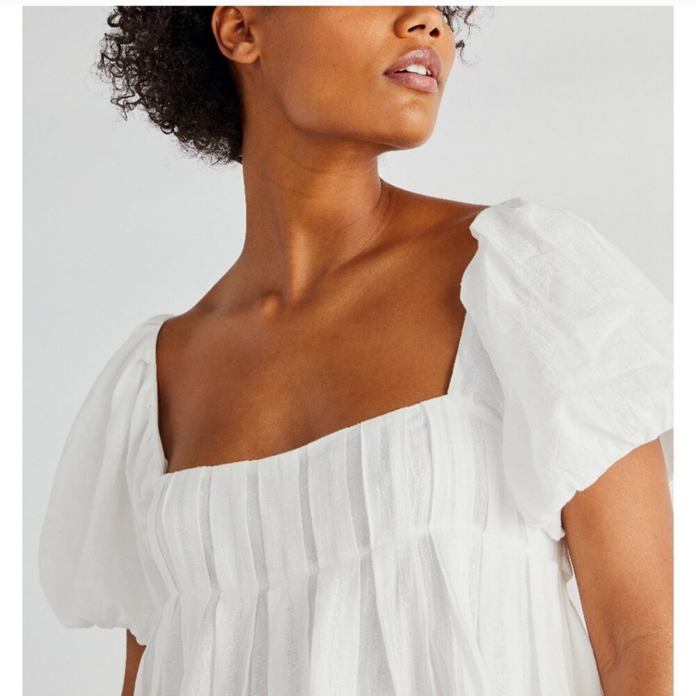 NEW FREE PEOPLE  Off White Mini Puff Sleeve Dress SZ XL - Picture 7 of 10